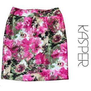 KASPER Vibrant Pink Floral Lined Pencil Skirt Size 10P LIKE NEW
